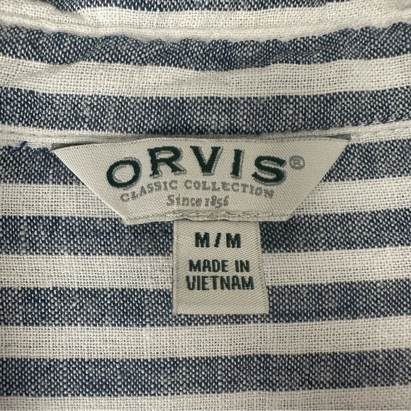 Orvis Womens Button Up Top Size Medium Linen Blend Striped Nautical Beachy - Picture 7 of 8